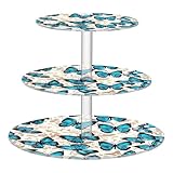 Cupcake-Ständer mit 3 Etagen, für Party, Cupcake-Turm, Acryl, Geburtstag, Hochzeit, Tee, Party, Dekoration, Serviertablett, Lebensmittelhalter, Blume, Blau / Grau / Schwarz