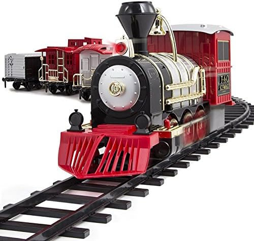 FAO Schwarz 1006832 Classic Motorized Train Set, Complete Toy Set with Engine, Cargo, 18' of Modular Tracks, Red/ Black, Pack of 30