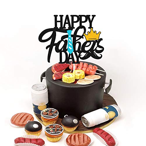 Happy Father's Day Cake Topper Happy Dad Day Party Decoration For Best Dad Ever Double Side Glitter Black Party Supplies #TOP6