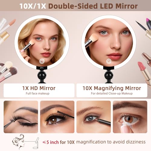 Espejo de maquillaje iluminado compacto y plegable con luces regulables de 3 TEM 8