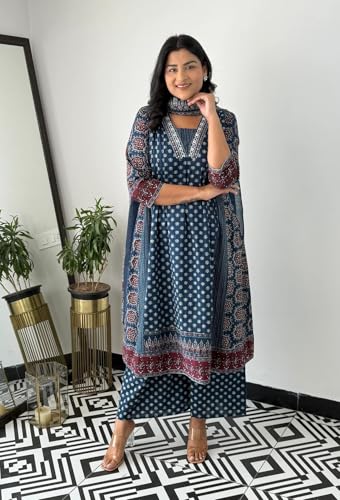 Image of KLOSIA Women Printed Anarkali Kurta and Pant Set with Dupatta