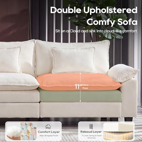 Image of URRED Oversized Modular Sectional Sofa,White:87 inch L Shaped
