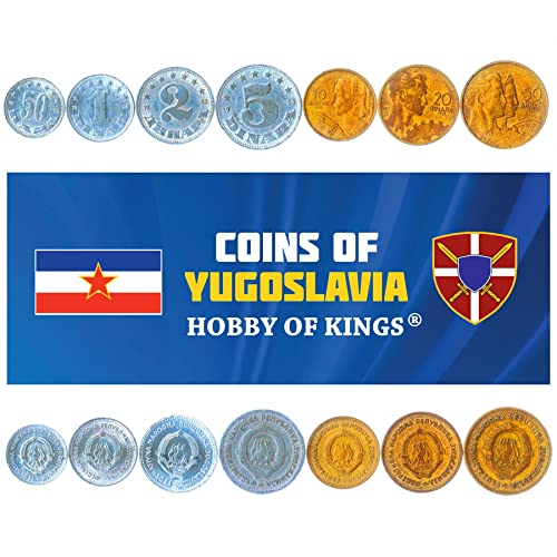 7 pièces de la Yougoslavie, patrimoine numismatique authentique 1953