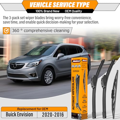 Image of OEM Windshield Wiper Blade Replacement for Buick Envision 2016 2017 2018 2019 2020 Original Equipment All-Season Rear Wiper Blade Set 24+18+12 (Set of 3)