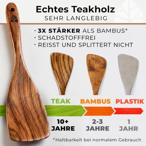 Holz Kochbesteck-Set mit Halter, Pfannenwender Kochlöffel Schöpfkelle Nudelheber Servierlöffel Sieb – mit Haken, Halter und Ablage… – Ansicht 2