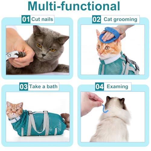 Image of 9 Pcs Cat Bathing Bag Set Shower Bag Anti Bite and Scratch for Pet Grooming Washing Comb Muzzle Nail Clipper Nail File Tick Tool (Sky Blue)