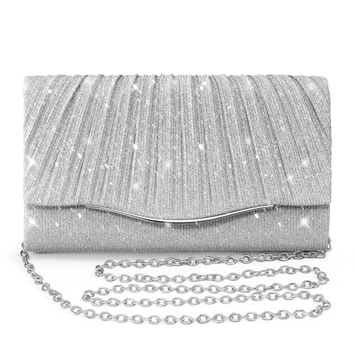 Image of Clutch Purses for Women Evening Bag Formal Dressy | Crossbody Bag with Metal Chain, Stylish Clutch, Pleated Style, Polyester, for Wedding, Prom, Cocktail Party
