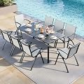 7 PCS Aluminum Patio Dining Set, Outdoor Furniture Set with 6 Stackable Dining Chairs and Square Table, Outdoor Table and Chairs for Garden and Patio, Black