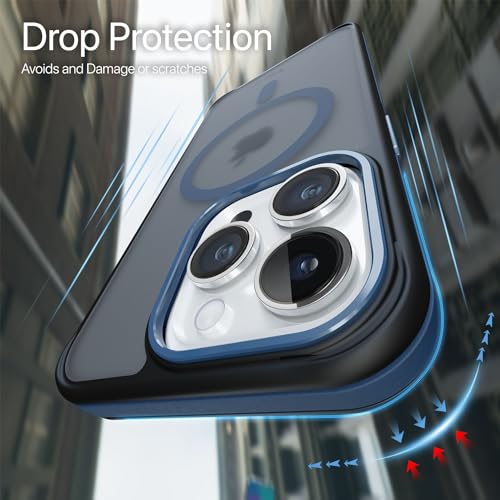 Image of Vaku Luxos Polycarbonate Elemento Magpro Back Cover Case For iPhone 15 Pro Max Shockproof Scratch Resistant Slim Thin Military-Grade Protection Support Mag-Safe Wireless Magnetic Charging - Blue
