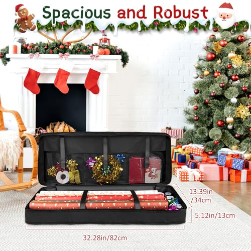 Geschenkpapier Aufbewahrung, Wasserdichtes 600D Oxford Geschenkpapier Organizer, 82 x 13 x 34cm Gewebe - Geschenkpapierrollen Organizer Mit zusätzlichen Fächern - Verstärkt