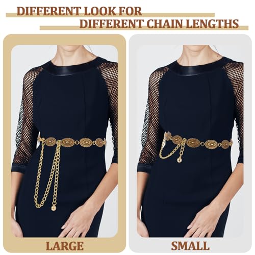 Western Chain Belt for Women, Bronze Western Concho Chain Belt Western Cowgirl Chain Belts Adjustable Metal Belts for Dresses Jeans Country Concert Outfit3