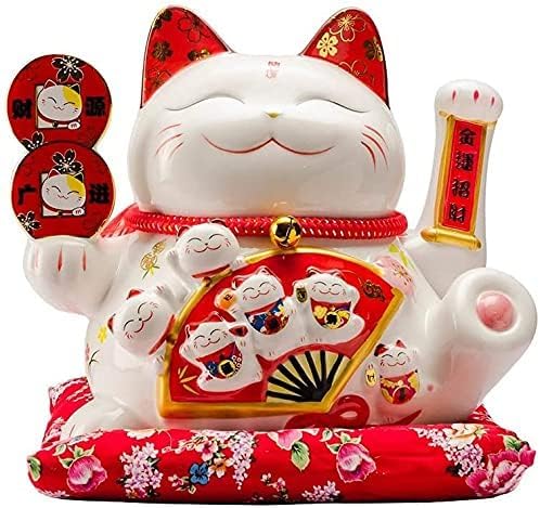 Maneki Neko céramique blanc avec bras amovible, le cadeau idéal de pendaison de crémaillère