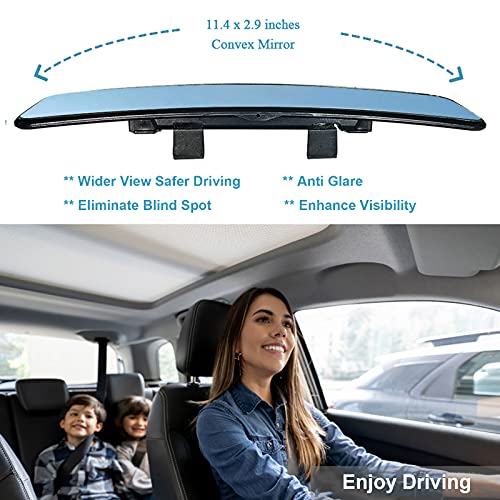 Image of Universal Clip On Rearview Mirror - 11.4 Inch, Wide Angle Anti Glare, Blue Tint - Bonus 2 PCS Blind Spot Mirrors