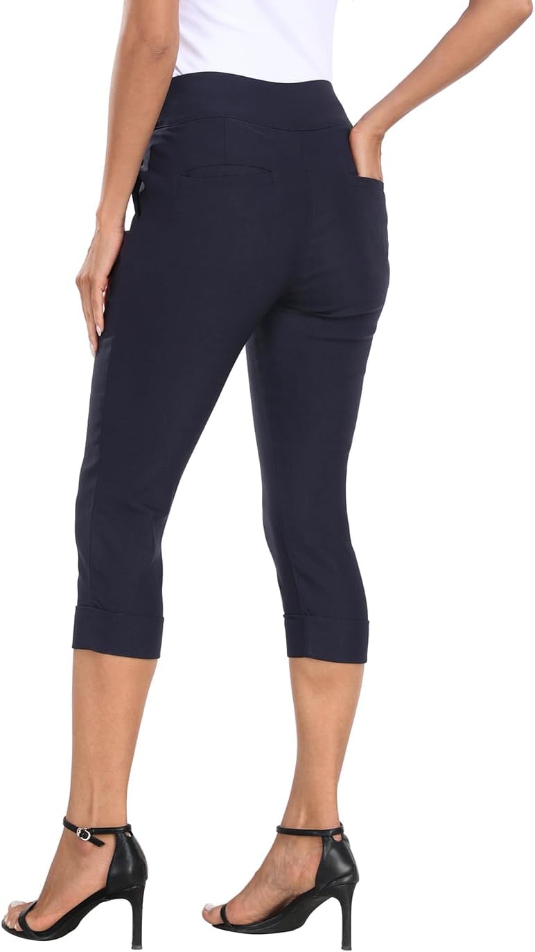 HDE Pull On Capri Pants for Women 19" Inseam Cropped Dress Pants with Pockets - Image 3
