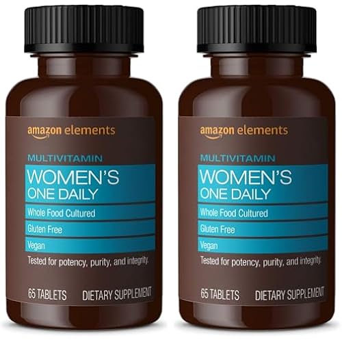 Amazon Elements Women’s One Daily Multivitamin, 59% Whole Food Cultured, Vegan, 65 Tablets, 2 Month Supply (Packaging May Vary) (Pack of 2)