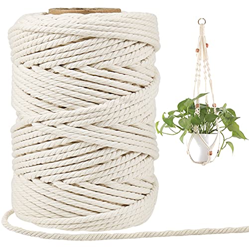 tenn well Naturel Corde Macramé 5mm 50m Fil Macramé Corde Coton pour Jardinage, Travaux Manuels Décoratifs, Tisser Ornements de Bohême