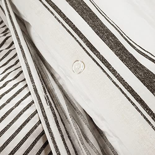 Image of Lush Decor Farmhouse Stripe Reversible Cotton Duvet Cover Twin XL Size 2 Piece Set Black - Twin XL Bedding Set - Striped Duvet Cover - Dorm Essentials