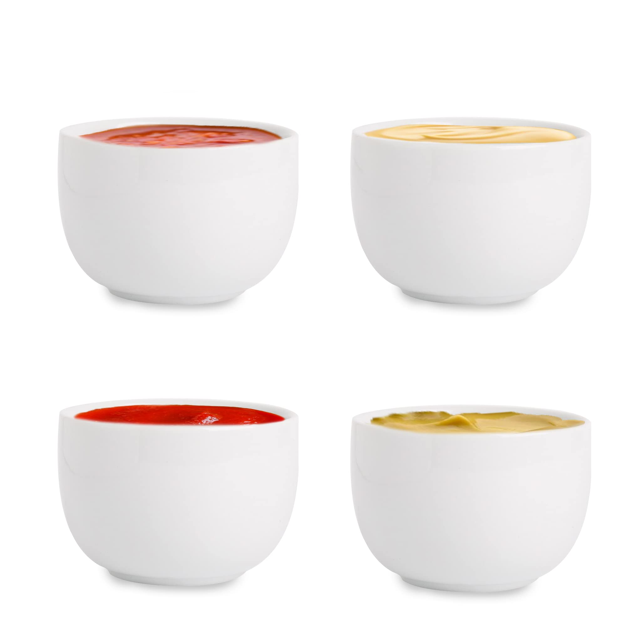 Farmhouse Decor Porzellan-Dip-Schalen – Set mit 4 eleganten weißen Sojasause-Schalen (100 ml) rund