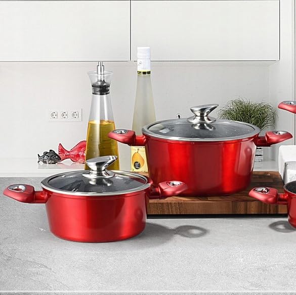 Set Pentole ZILNER ZL-7086 In Alluminio Pressofuso – 12 Pezzi Con Coperchi In Vetro, Antiaderente Granitico, Adatto A Induzione, Diametri Da 16 A 28 Cm - 4