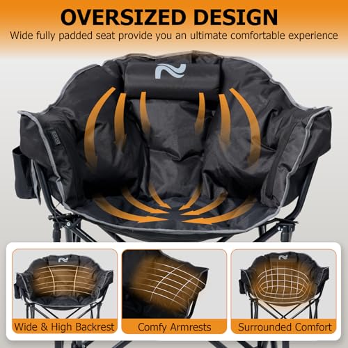 Lilypelle Oversized Heated Camping & Patio Lounge Chairs - 3 Heat Levels, Portable Folding Moon Saucer Chair for Outdoors & Camping - Thumbnail 5