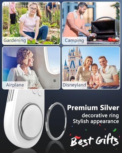 Neck Fan Air Conditioner,Personal Cooling Device,Neck Air Conditioner Portable Neck AC Rechargeable Battery Powered,Mini Silent Headphones Round Leafless Necklace Fan for Women Men Adults Kids White
