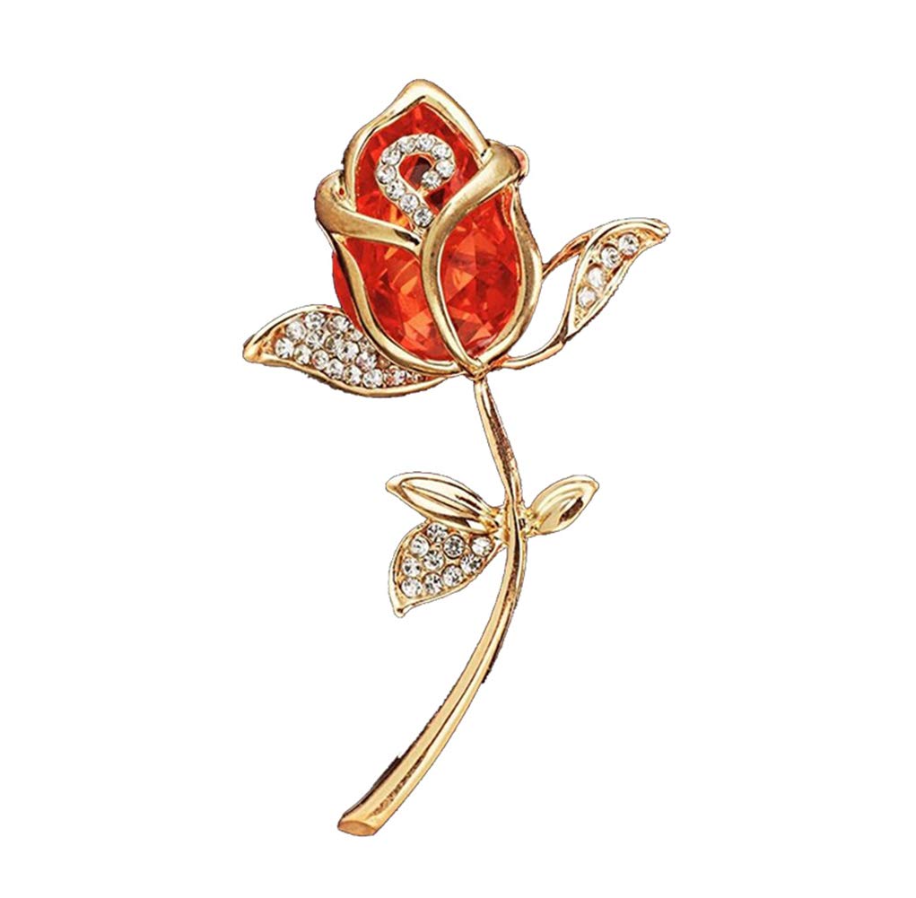 Elegant Shining Crystal Rose Flower Brooch Pins, AILUOR Fancy Beauty Floral Design Brooch Pins for Women Lady Bridal Wedding Corsage Bouquet Jewelry