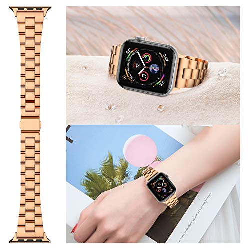 Fitlink Ultra-Slim Brushed Stainless Steel Apple Watch Band, for 38/40/41/42/44/45/49mm iWatch Series 10 All Series/SE/Ultra 2 with Butterfly Buckle(Silver+Rose, 42/44/45/49mm) - image 5