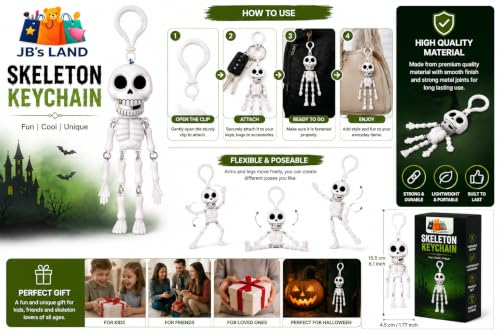 Image of Skeleton Keychain with Movable Joints Funny Hanging Key Accessory Charm | Cute Cartoon Style