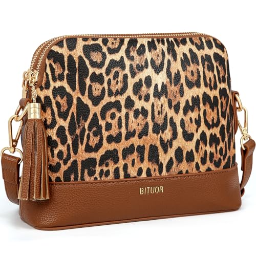Bolso cruzado con estampado de leopardo, 23 x 18 x 8 cm, ribete de cuero negro, detalle de borla, correa de hombro ajustable, Leopardo marrón, L, Utilidad Bolso cruzado con estampado de leopardo, 23 x 18 x 8 cm, ribete de cuero negro, detalle de borla, correa de hombro ajustable, Leopardo marrón, L, Utilidad