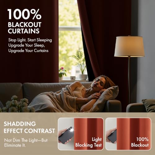 Image of MIULEE Burnt Orange 100% Blackout Fall Curtains for Bedroom 40x45 Inch Long | 2 Thick Layers Thermal Insulated Short Curtains with Black Liner, Noise Reducing Grommet, Drapes for Living Room, 2 Panels