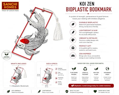 Image of 3D Koi Fish Bookmark | Japanese Inspired Art Bookmark | Bioplastic, Eco-Friendly | White & Red Koi with Tassel | Gift for Book Lovers & Readers | Unique 3D Effect
