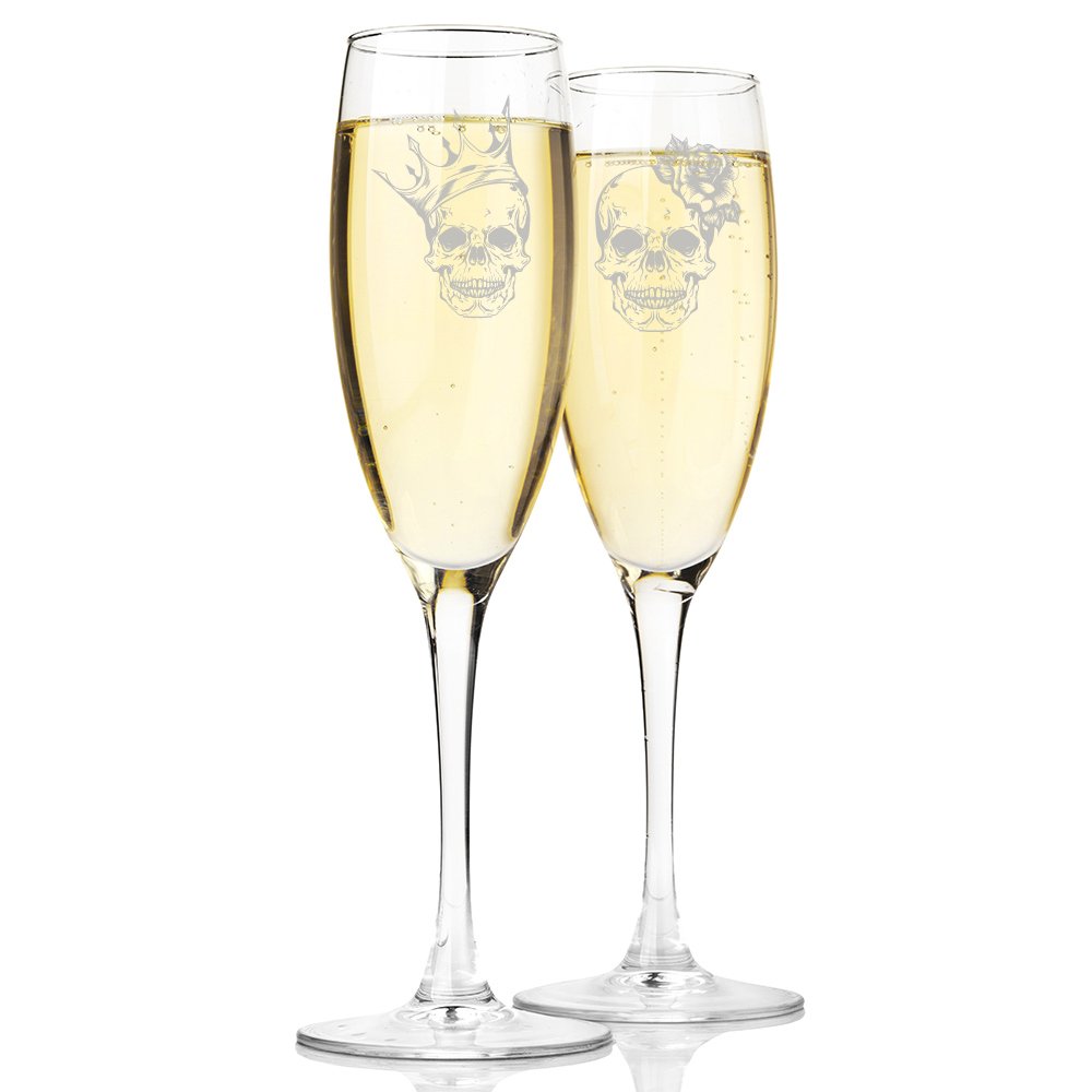 PDTXCLS Aeiniwer Skull King and Skull Queen Champagne Toasting Flute Glasses, Set of 2