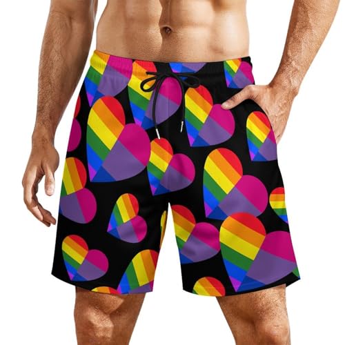 Pantalones cortos de playa LGBT para hombre con diseño de arco iris y bolsillos