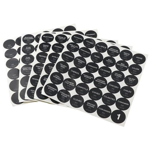 couponhub Set of 180 Printed Spice Jars Labels Stickers,Kitchen Storage Glass Bottle Circular Classification Seasoning Bottle Adhesive Sticker,Round Spices Label 1.38