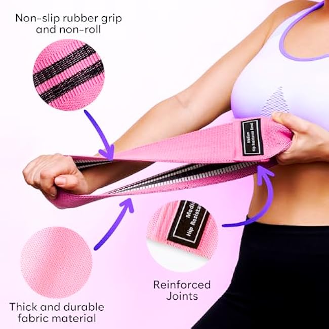 Wide Fabric Resistance Bands for Working Out | 3 Strength Level Non-Slip Exercise Booty Bands for Women & Men | Comes with a Bag and Tape Measure | for Gym, Yoga, Pilates