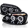 Spec-D Tuning LED Halo Glossy Black Housing Smoke Lens Projector Headlights Compatible with 2006-2008 Volkswagen Golf MK5 / Rabbit, 2006-2010 Volkswagen Jetta Left + Right Pair Headlamps Assembly