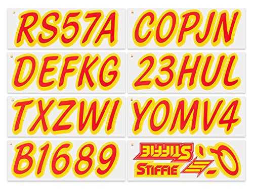 Image of Whipline Solid Red /Yellow 3 inch Alpha-Numeric Registration Identification Numbers Stickers Decals for Boats & Personal Watercraft