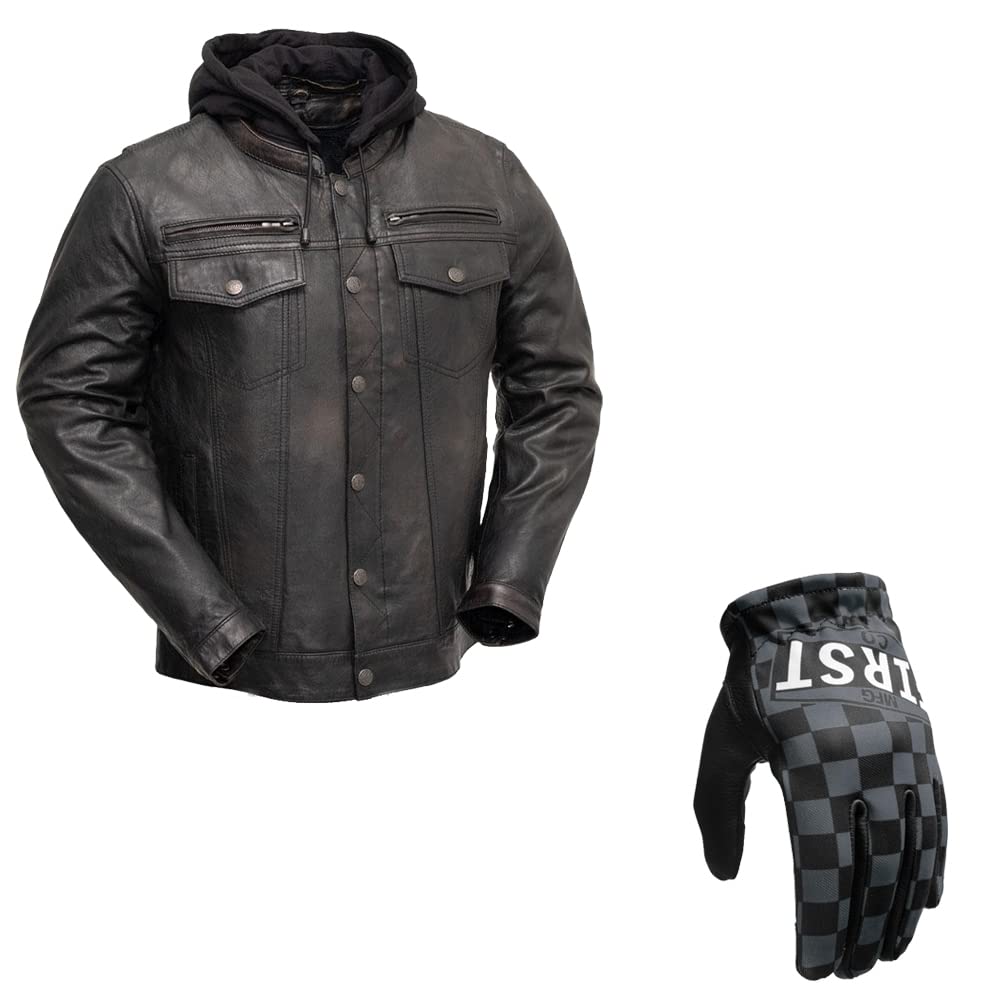 First Mfg CoVendetta - Men's Motorcycle Biker Riding Black Olive Leather Jacket