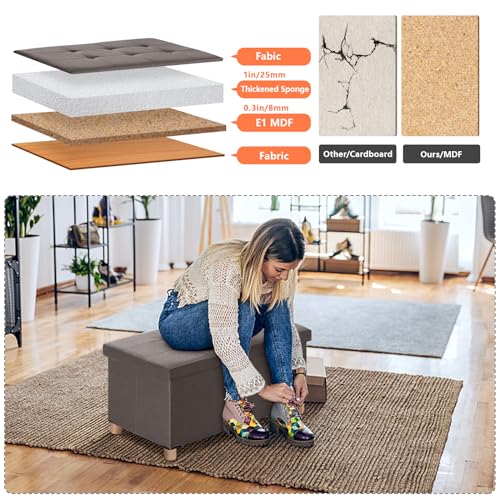 Image of BRIAN & DANY Folding Storage Ottoman Bench, Ottoman with Storage Bench for Bedroom, Living Room, Entryway, Foot Rest with Legs, 15 inchx30 inchx15 inch (Brown)