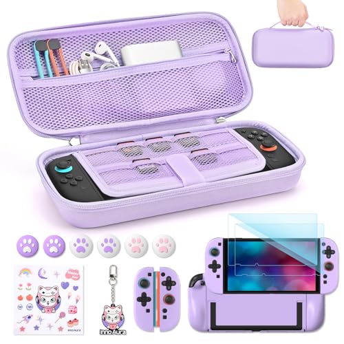 Image of innoAura Switch 2 Case 14-in-1 Bundle for NS Switch 2 (2025), with Carrying Case, Protective Cover, Thumb Grips, Screen Protector, Cute Pendant and Sticker, Purple