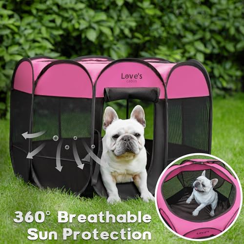 Love’s cabin Pet Puppy Dog Playpen, Small Dog Tent Crates Cage Indoor/Outdoor, Portable Playpen for Dog and Cat, Foldable Pop Up Dog Kennel Playpen with Carring Case, Removable Zipper Top, Pink Love’s cabin Pet Puppy Dog Playpen, Small Dog Tent Crates Cage Indoor/Outdoor, Portable Playpen for Dog and Cat, Foldable Pop Up Dog Kennel Playpen with Carring Case, Removable Zipper Top, Pink