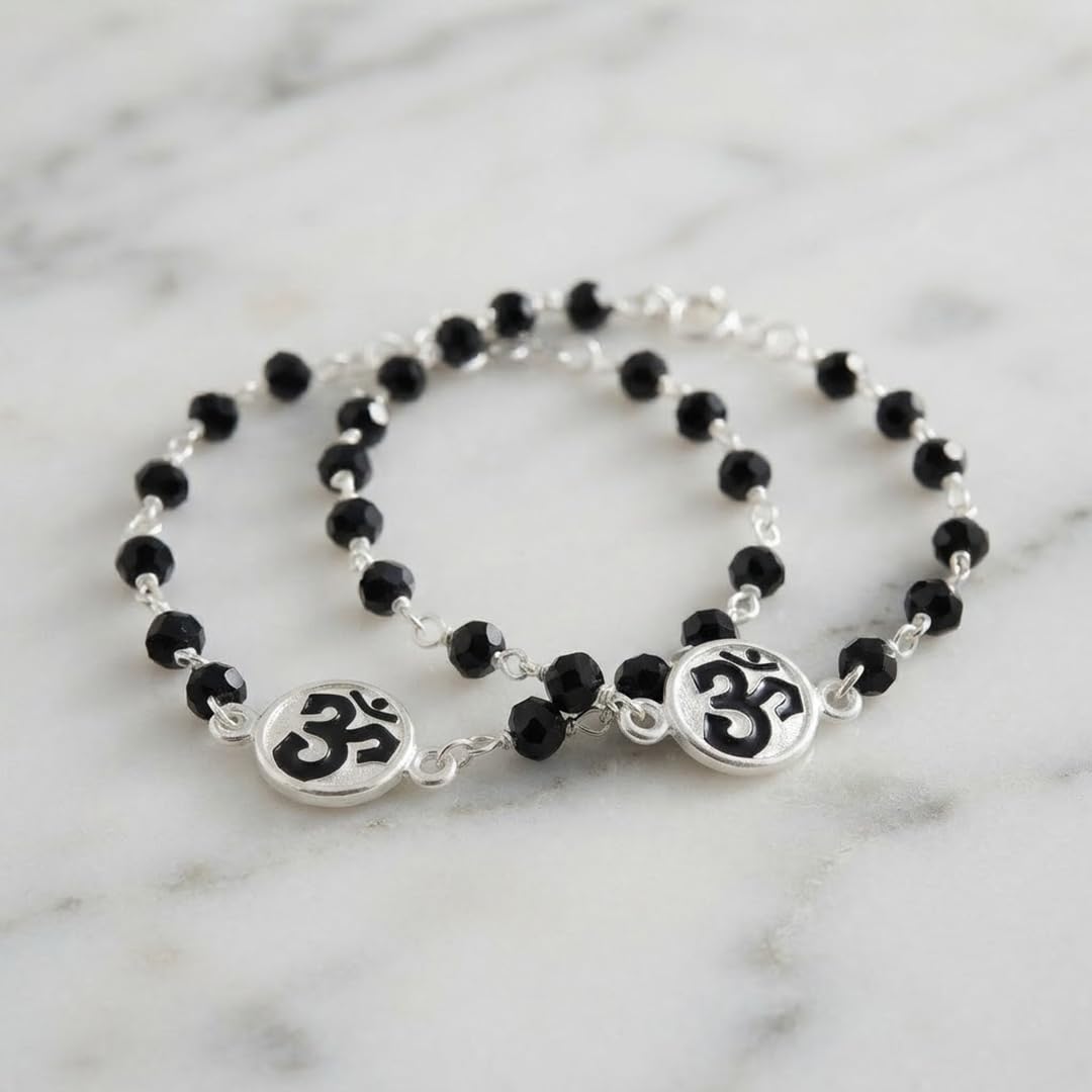 Parnika MJ 925 Divine Baby Nazariya (Kids Bracelet) in Pure 92.5 Sterling Silver for Kids - One Pair | Chandi Nazarbattu | Silver Ponchi | (Om Enamel 1) 3