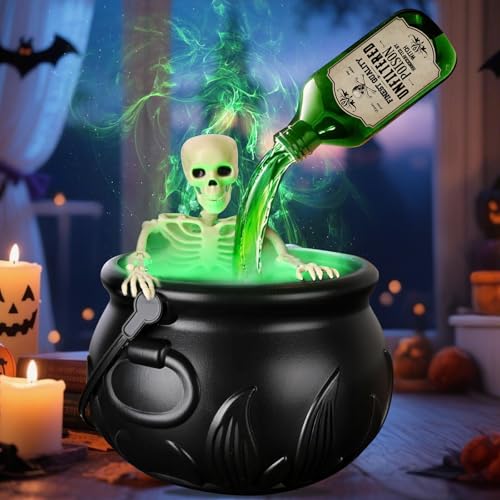 Caldeirão de bruxa com fumo, decoração de Halloween, decoração fumo caldeirão bruxa, com garrafa de água flutuante mágica, para lareira, quarto, secretária, interior e exterior