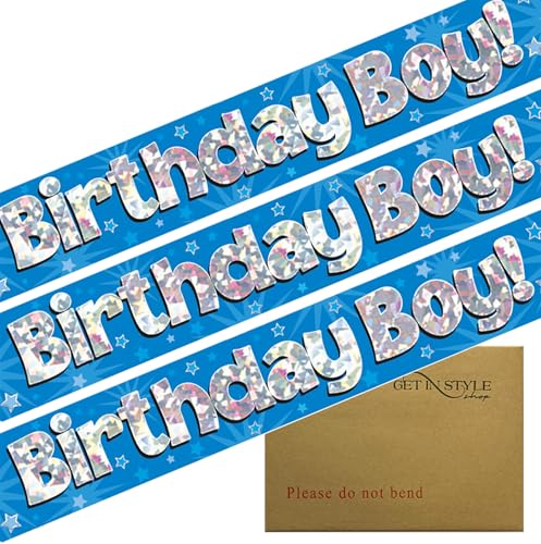 9ft Birthday Boy Foil Holographic Banner Vibrant Blue Foil Pennant (274cm)