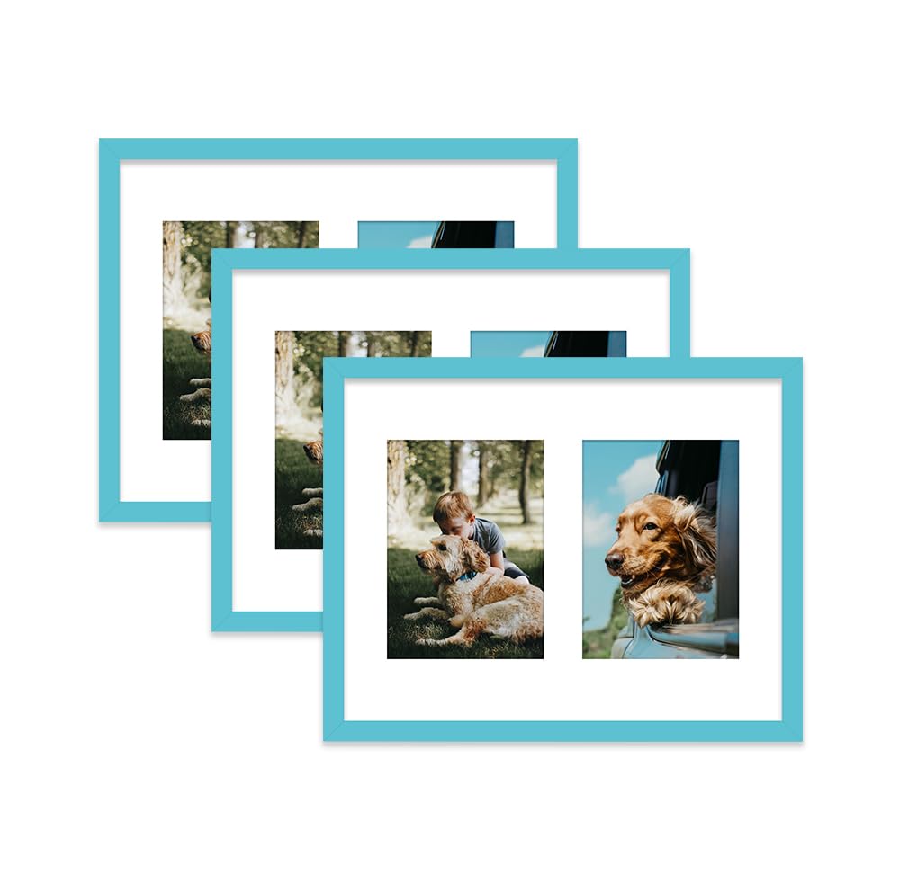 Turquoise Multi Photo Frame - Holds 2 x 7x5 Pictures, Family Collage Picture Frame for Wall Display, 14x11 Frame size, Set of 3
