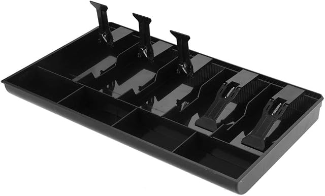 MAGT Cash Tray, Heavy Duty Cash Registers Cash Tray Five Grids Cash Drawer Register Insert Coin Tray Cashier Tidy Storage Safe Box (Black)