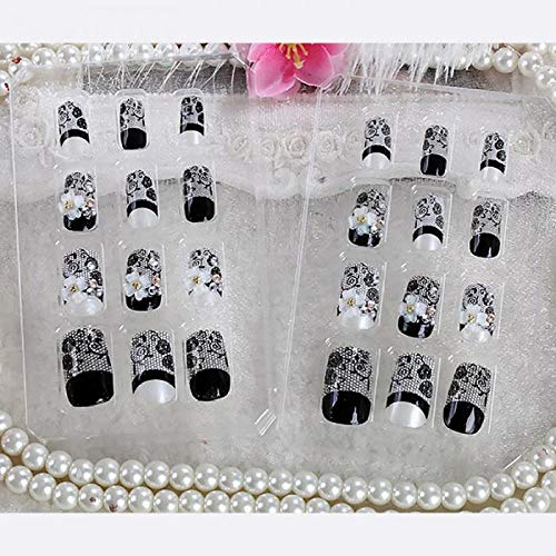 TJJF Falsche Nägel Diy Hochzeit Französischer Stil Künstlicher Nagel Klassische Schwarze Farbe Nail Art Tipps Mit New… – Bild 3