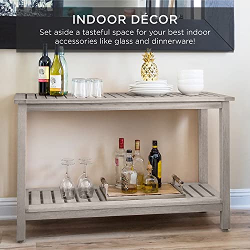 Best Choice Products 48In 2-Shelf Eucalyptus Wooden Console Table Indoor Outdoor Multifunctional Buffet Bar Storage Organizer W/Foot Sliders - Gray #TOP3