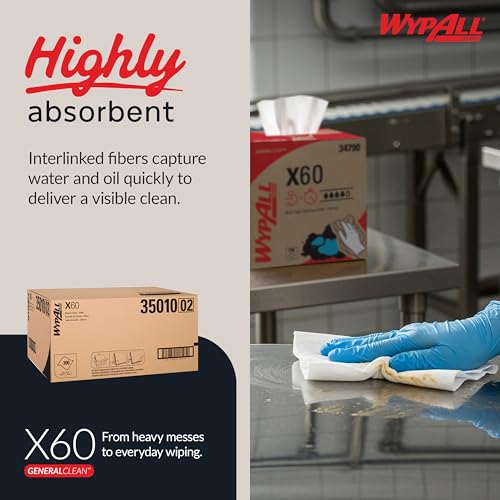 Image of WypAll GeneralClean X60 Cloths Multi-Task Cleaning Wipes (35010), Strong and Absorbent Towels, White (3 Packs of 100 Sheets, 300 Sheet Total)