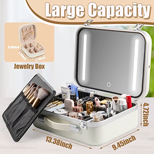 Makeup Travel Lighted Case With Large Led Light Mirror Coetic Bag Organizer Professional Adjustable Divider Storage, Waterproof Portable Make Up Train Box Accessories And Tools Case (Sn-White) #TOP1